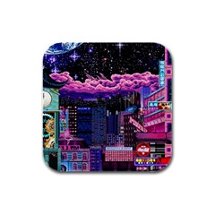 Retro City Pixel Rubber Square Coaster (4 Pack) by Sarkoni