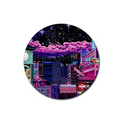 Retro City Pixel Rubber Round Coaster (4 Pack) by Sarkoni