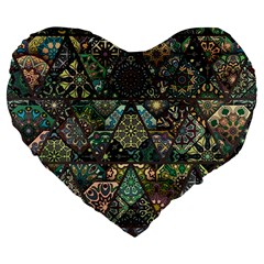 Digital Art Triangle Pattern Texture Mosaic Large 19  Premium Heart Shape Cushions by Grandong