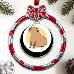 Capybara T- Shirt Cute Gentlemen Capybara T- Shirt Yoga Reflexion Pose T- Shirtyoga Reflexion Pose T- Shirt Metal Red Ribbon Round Ornament by hizuto