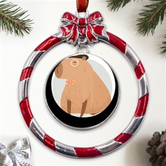 Capybara T- Shirt Gentlemen Capybara - A Cute Funny Capybara Illustration T- Shirt Yoga Reflexion Pose T- Shirtyoga Reflexion Pose T- Shirt Metal Red Ribbon Round Ornament by hizuto