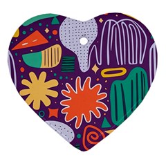 Colorful Shapes On A Purple Background Heart Ornament (two Sides) by LalyLauraFLM