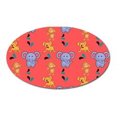 Elephant Monkey Dog Cartoon Oval Magnet by Pakjumat