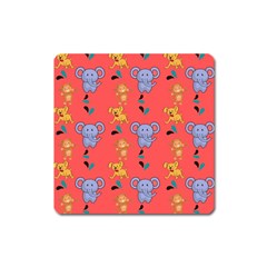 Elephant Monkey Dog Cartoon Square Magnet by Pakjumat