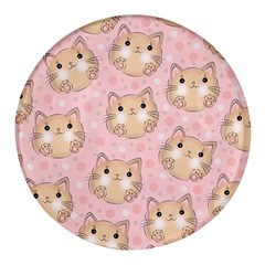 Cat Pattern Pink Cartoon Round Glass Fridge Magnet (4 Pack) by Pakjumat