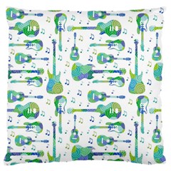 Guitars Music Notes Seamless Pattern Large Premium Plush Fleece Cushion Case (two Sides) by Pakjumat