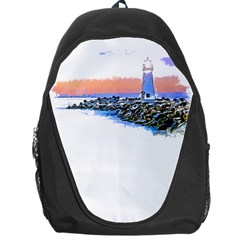 Breakwater Santa Cruz T- Shirt Lighthouse Breakwater Santa Cruz U S A Voyage Art Digital Painting Wa Backpack Bag by JamesGoode