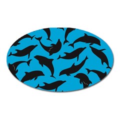 Dolphin Silhouette Pattern Oval Magnet by Pakjumat