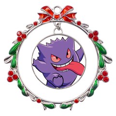 Purple Funny Monster Metal X mas Wreath Ribbon Ornament by Sarkoni