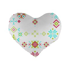 Christmas Cross Stitch Pattern Effect Holidays Symmetry Standard 16  Premium Heart Shape Cushions by Sarkoni