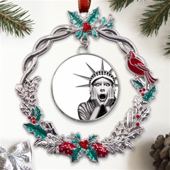 Funny Statue Of Liberty Parody Metal X mas Wreath Holly Leaf Ornament by Sarkoni