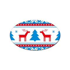 Red And Green Christmas Tree Winter Pattern Pixel Elk Buckle Holidays Sticker (oval) by Sarkoni