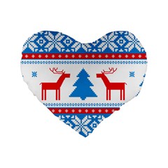 Red And Green Christmas Tree Winter Pattern Pixel Elk Buckle Holidays Standard 16  Premium Heart Shape Cushions by Sarkoni