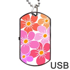 Flower Illustration T- Shirtcolorful Blooming Flower, Blooms, Floral Pattern T- Shirt Dog Tag Usb Flash (two Sides) by EnriqueJohnson