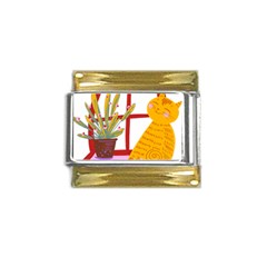 Cat Pet Ginger Art Animal Cartoon Gold Trim Italian Charm (9mm) by uniart180623