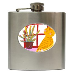 Cat Pet Ginger Art Animal Cartoon Hip Flask (6 Oz) by uniart180623