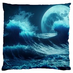 Moonlight High Tide Storm Tsunami Waves Ocean Sea Large Cushion Case (two Sides) by uniart180623