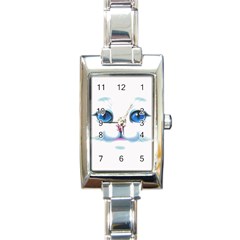 Cute White Cat Blue Eyes Face Rectangle Italian Charm Watch by Ket1n9