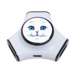 Cute White Cat Blue Eyes Face 3-Port USB Hub Front