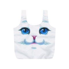 Cute White Cat Blue Eyes Face Full Print Recycle Bag (s) by Ket1n9