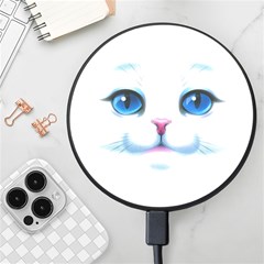 Cute White Cat Blue Eyes Face Wireless Fast Charger(black) by Ket1n9