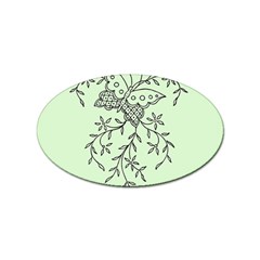 Illustration Of Butterflies And Flowers Ornament On Green Background Sticker (oval) by Ket1n9