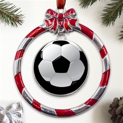 Soccer Ball Metal Red Ribbon Round Ornament by Ket1n9