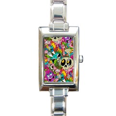 Crazy Illustrations & Funky Monster Pattern Rectangle Italian Charm Watch by Ket1n9