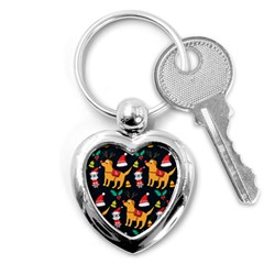 Funny Christmas Pattern Background Key Chain (heart) by Ket1n9