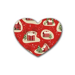 Christmas New Year Seamless Pattern Rubber Heart Coaster (4 Pack) by Ket1n9