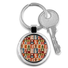 Cute Christmas Seamless Pattern Vector  - Key Chain (round) by Ket1n9