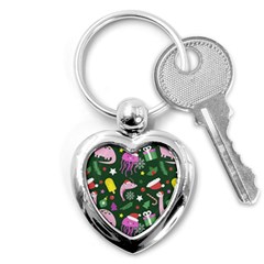 Dinosaur Colorful Funny Christmas Pattern Key Chain (heart) by Ket1n9