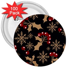 Christmas Pattern With Snowflakes Berries 3  Buttons (100 Pack)  by Ket1n9