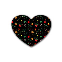 Christmas Pattern Texture Colorful Wallpaper Rubber Coaster (heart) by Ket1n9