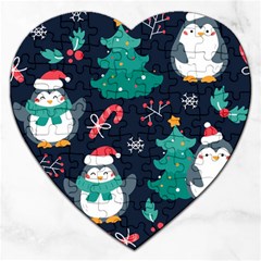 Colorful Funny Christmas Pattern Jigsaw Puzzle (heart) by Ket1n9