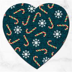 Christmas Seamless Pattern With Candies Snowflakes Jigsaw Puzzle (heart) by Ket1n9