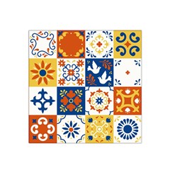 Mexican-talavera-pattern-ceramic-tiles-with-flower-leaves-bird-ornaments-traditional-majolica-style- Satin Bandana Scarf 22  X 22  by Ket1n9