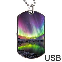 Aurora Borealis Polar Northern Lights Natural Phenomenon North Night Mountains Dog Tag Usb Flash (two Sides) by Grandong