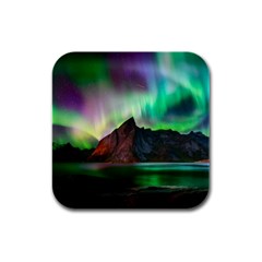 Aurora Borealis Nature Sky Light Rubber Square Coaster (4 Pack) by Grandong