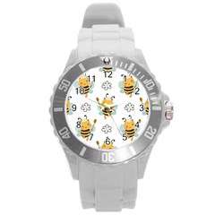 Art Bee Pattern Design Wallpaper Background Round Plastic Sport Watch (l) by Vaneshop