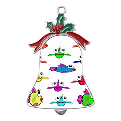 Fish Swim Cartoon Funnycute Metal Holly Leaf Bell Ornament by Sapixe