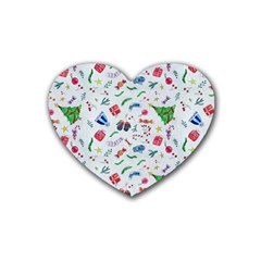 Illustration Christmas Pattern Rubber Coaster (heart) by Pakjumat