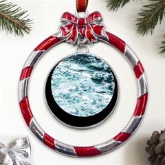 Ocean Wave Metal Red Ribbon Round Ornament by Jack14