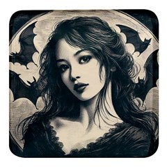 Goth Girl With Bats Square Glass Fridge Magnet (4 Pack) by Malvagia