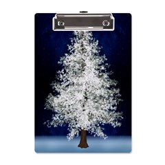 Tree Pine White Starlight Night Winter Christmas A5 Acrylic Clipboard by Amaryn4rt