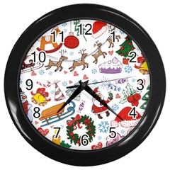 Christmas Theme Decor Illustration Pattern Wall Clock (black) by Amaryn4rt