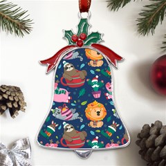 Funny-animal Christmas-pattern Metal Holly Leaf Bell Ornament by Amaryn4rt