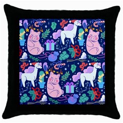 Colorful-funny-christmas-pattern Pig Animal Throw Pillow Case (black) by Amaryn4rt