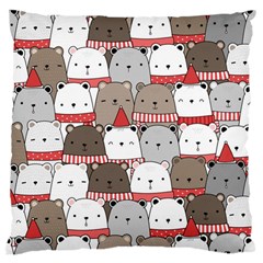 Cute Adorable Bear Merry Christmas Happy New Year Cartoon Doodle Seamless Pattern Large Cushion Case (one Side) by Amaryn4rt