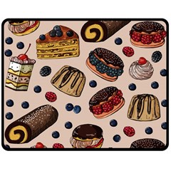 Seamless-pattern-with-sweet-cakes-berries Two Sides Fleece Blanket (medium) by Amaryn4rt